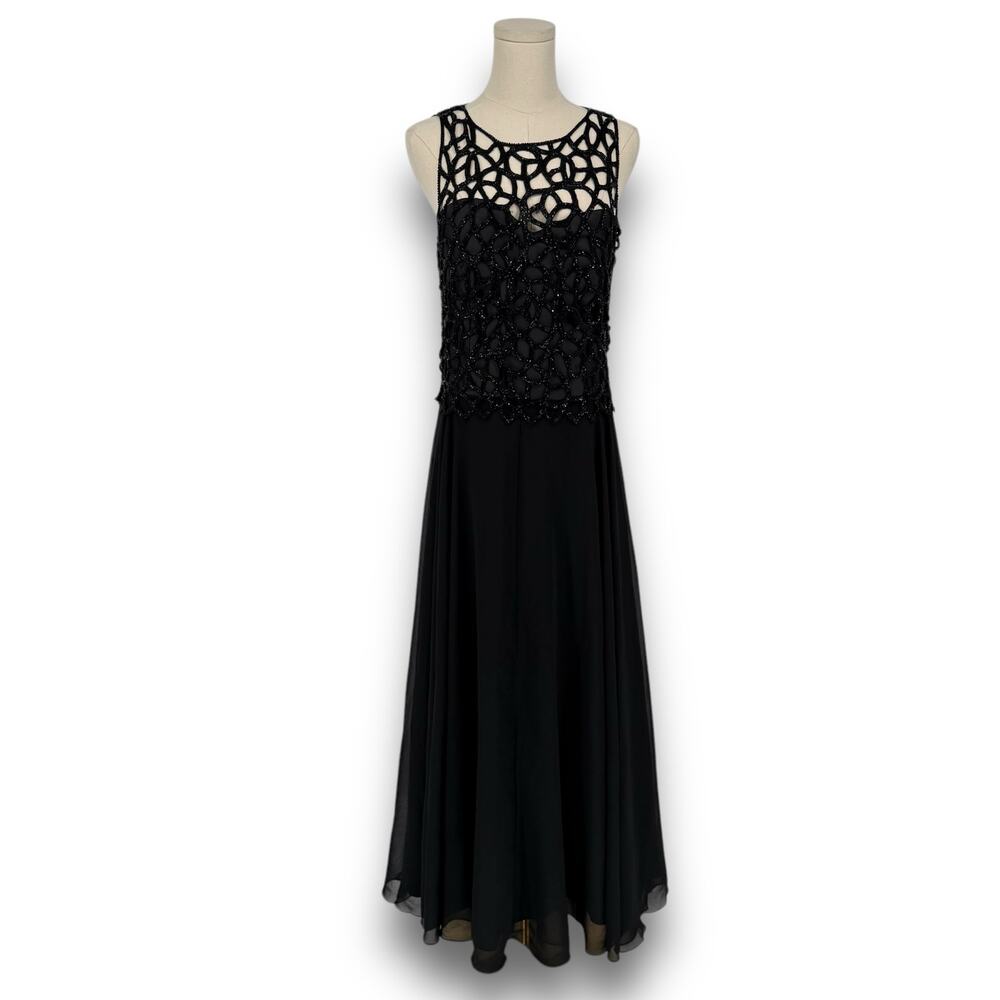 Scala Black Maxi Dress with Embellished Mesh Bodice